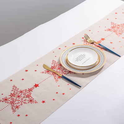 

Gobestart Merry Christmas Red Snowflake Snowman Long Table Runner Cloth 270CM Home Decor