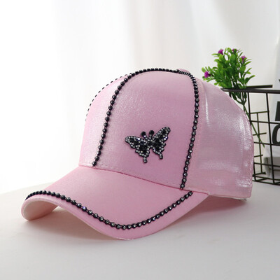 

Hat female Korean version of leisure set with diamond silk baseball cap spring summer sun hat fashion satin cap