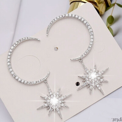 

Silver Ear Needle Exquisite Moon Zircon Earring Crystal Earring