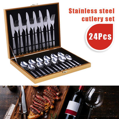 

24pcs Imitation Leather Pattern Stainless Steel Tableware Cutlery Sets