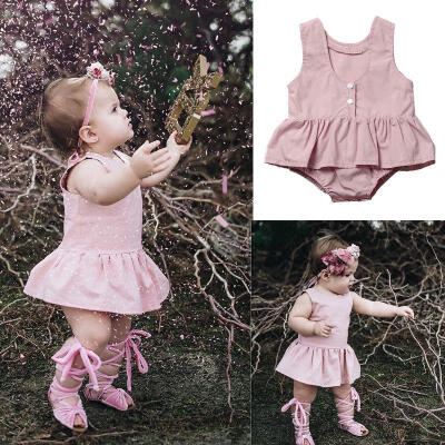 

Baby Girls Toddler Pink Romper Bodysuit Dress Jumpsuit Outfits Clothes Sunsuit