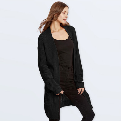 

Toponeto Fashion Women Solid Open Front Long Sleeve Long Coat Loose Sweater Outerwear