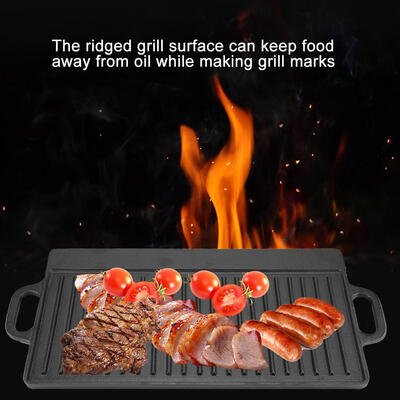 

Greensen Non-Stick Cast Iron Grill Griddle Pan Ridged&Flat Double-Sided Baking Cooking Tray Bakeware