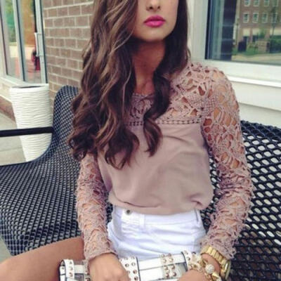 

Fashion Women Loose Casual Long Sleeve Lace Blouse T-Shirt Tops Summer Clothing