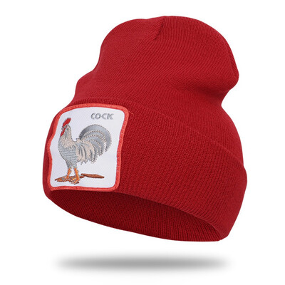 

5 Colors Outdoor Casual Cock Animal Embroidery Beanies Cap For Women Men Winter Warm Knitted Hats
