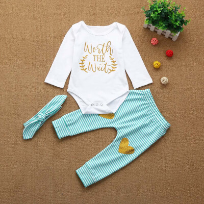 

Newborn Infant Baby Boys Girls Letter RomperStriped Pants 3pcs Clothes Set