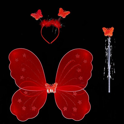 

3Pcsset Cosplay Costume Lovely Clothing Princess Kids Girl Butterfly Wing Wand Headband Fairy Christmas Party Dress