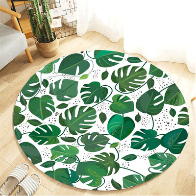 

Toponeto Tropical Plant leaves Pattern Round Flannel Bathroom Kitchen Carpet 80cm