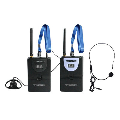 

TP-WIRELESS 24GHz Wireless Audio Tour Guide Acoustic Transmission System Headset Microphone 1 Transmitter 10 Receivers with Lanya