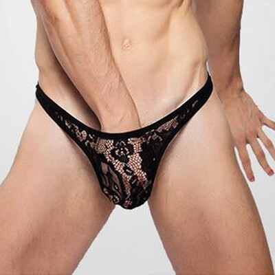 

Men Lingerie Lace Sheer Sissy Pouch Panties Open Butt Bikini Briefs Underwear