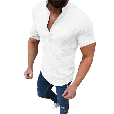 

Toponeto Mens Casual Blouse Cotton Linen T-shirt Loose Tops Short Sleeve Tee Shirt