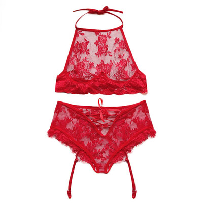 

Toponeto Fashion Women Red Lace Push Up Top Bra Underpant Set Sexy Bandage Lingerie