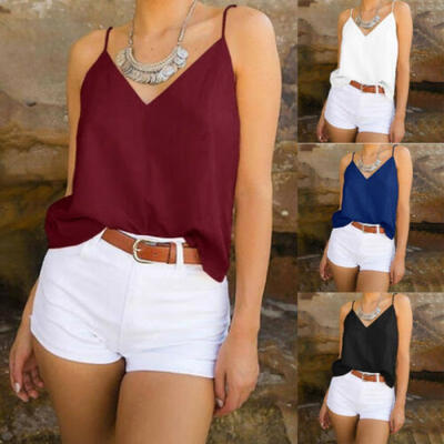 

UK Stock Women Sleeveless V Neck Shirt Tank Tops Summer T-Shirt Blouse Plus Vest