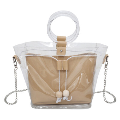 

Women Composite Transparent Crossbody Bags Summer Beach Shoulder Handbag Chain PVC Clear Messenger Bag Drawstring Totes T3G