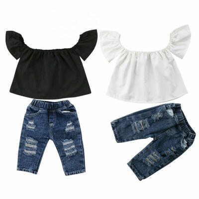 

Newborn Kids Baby Girls Off Shoulder Tops Denim Pants Jeans Outfits Set Clothes