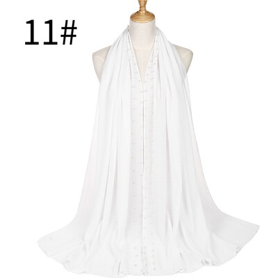 

Monochrome pleated pearl chiffon ethnic womens headscarf new Muslim solid color hijab manufacturer MSL021