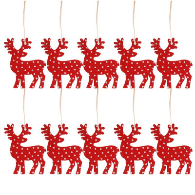 

10Pcs Red&White Wooden Deer Bell Christmas Decorations Pendants Ornaments for Xmas Tree Home Party Kids Gift Festive Supplies