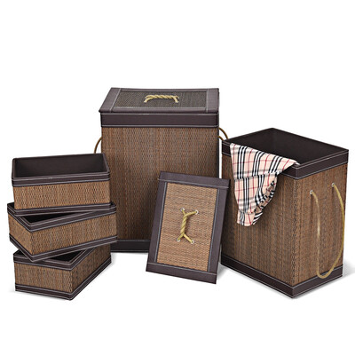

5 pcs Square Bamboo Hamper Laundry Basket Storage Bin