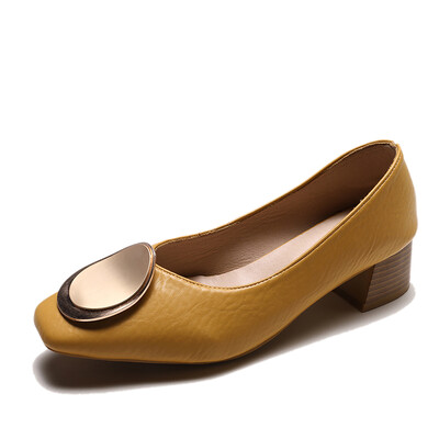 

Single Shoe Girl Summer Square Square Head Thick-heeled Evening Shoes