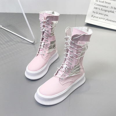 

Hollow-out locomotive boots summer Korean version of Baitao lace muffin thick-soled sandals chic canvas shoes