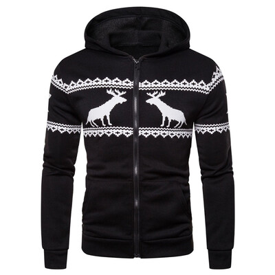 

Toponeto Mens New Fashion Elk Printing Patchwork Hoodie Long Sleeve Sweatershirt Blouse