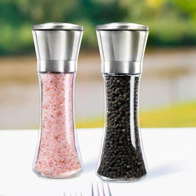 

2Pcs Home Kitchen Seasonings Salt Jar Container Pepper Mill Grinder Mixer Gadget