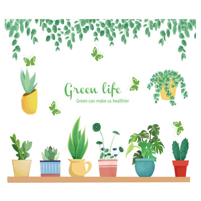 

Green Leaf Potted Wall Stickers Living Room Bedroom Children Room Corridor Decoration Removable Decal