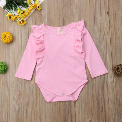 

Newborn Baby Girl T Shirt Solid Color Long Sleeve Ruffle Romper Bodysuit Jumpsuit Outfit
