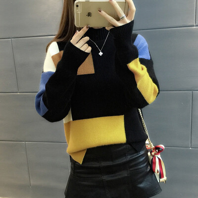 

Womens autumn&winter 2018 show a thin base sweater semi-turtleneck sweater loose&short style matching knitted sweater