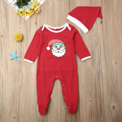 

US 2019 Newborn Baby Girl Boy Kid Santa Claus Romper Jumpsuit Hat Outfit Clothes
