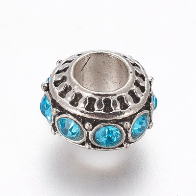 

Tibetan Style Alloy European Beads with Rhinestone Large Hole Beads Rondelle Aquamarine 1011x7mm Hole 5mm