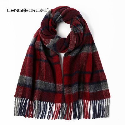 

Lingke LENGKEORL wool scarf mens plaid autumn&winter thick shawl dual-use simple Korean version of the wild tide winter collar male ZYLK01004 18 wine red