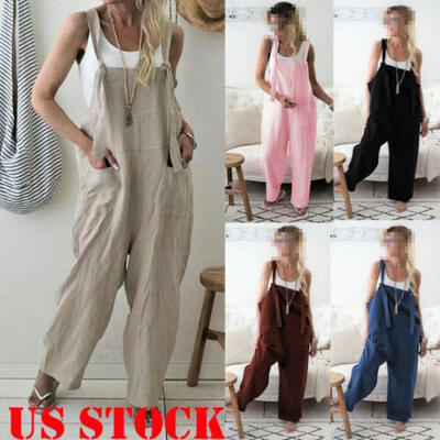 

Women Cotton Linen Harem Strap Pants Loose Jumpsuit Baggy Trousers Overalls USA