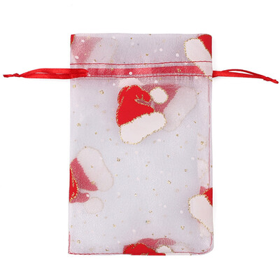 

Colored Santa Claus Christmas Organza Pouch Wire Mesh Element Jewelry Bags Packaging Drawable Organza Gift Bags