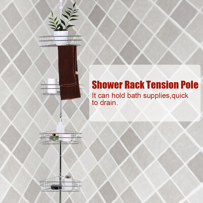 

Bathroom Shower Corner Metal Tension Pole Adjustable 4 Baskets Storage Rack Shelf Bathroom Tension Pole Shower Rack Tension Pole