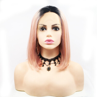 

Amazing Star Lace Frontal Bob Wigs Straight Hair Ombre Pink Color Heat Resistant Middle Part Synthetic Hair Wigs