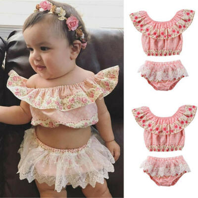 

Cute Newborn Baby Girls Off Shoulder Tops Lace Pants Shorts Outfit Set Clothes