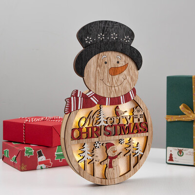 

Gobestart LED Light Snowman Christmas Hanging Wooden Ornament Xmas Tree For Holiday Season