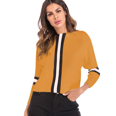 

Sweater 2018 Autumn Sexy Slash Neck Spell Color Striped Top Women Pullovers Casual Long Batwing Sleeve Knitted Sweater Tops