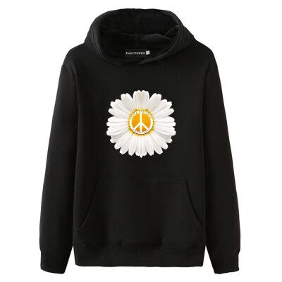 

New Arrival Women Daisy Peace Sign Printed Hoodie Slim Long Sleeve Solid Color Hooded Sweatshirt For Female