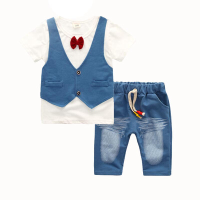 

Summer Cotton Baby Boys Clothing Sets Children Vest Fake Two Jacket Tops Shorts