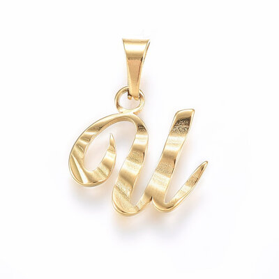 

304 Stainless Steel Pendants Alphabet Golden LetterU 15x15x15mm Hole 6x3mm