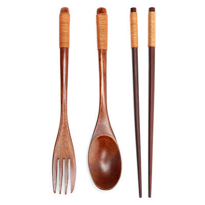 

Japanese Portable Wood Chopsticks Fork Spoon Tableware Travel Cutlery Set