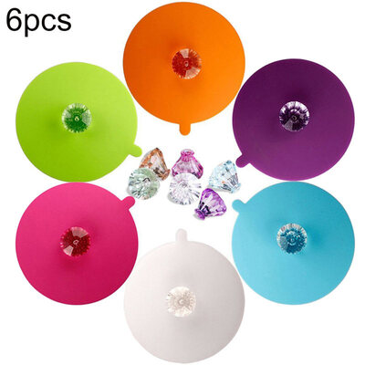 

6Pcs Multicolor 11cm Anti-leak Silicone Cup Cap Rhinestone Tip Dust-proof Lid