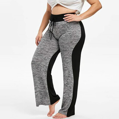 

Gobestart Fashion Womens Casual Plus Size Splice Elastic Waist Bandage Loose Flare Pants