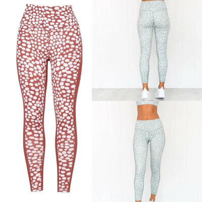 

Women High Waist Bottoms Yoga Pants Polka Dots Printed Sports Trousers Butt Lift Scrunch Bodycon Gym Sport