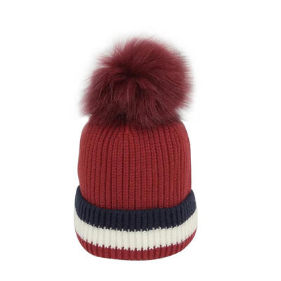 

Fashion Kids Girls Winter Warm Hat Stripe Pompom Beanies Cap Knitted Hats