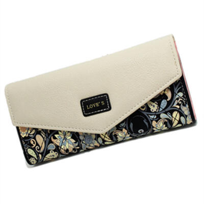 

Envelope Shape Leather Women Wallet 3 Folding Flower Printing Wallet Long Coin Purse Wallet For Lady