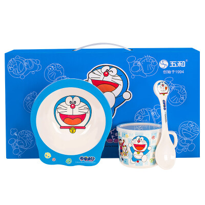 

Five&childrens bowl cup baby spoon childrens cutlery set baby bowl complementary food bowl baby water cup spoon insulation shatter-resistant portable baby gift box Doraemon three-piece