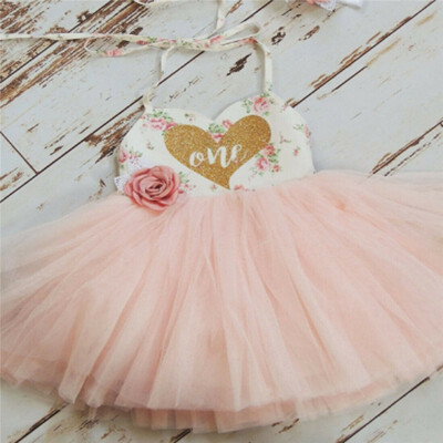 

1st One Birthday Kids Infant Baby Girl Floral Dress Princess Party Tutu Tulle Lace Dress